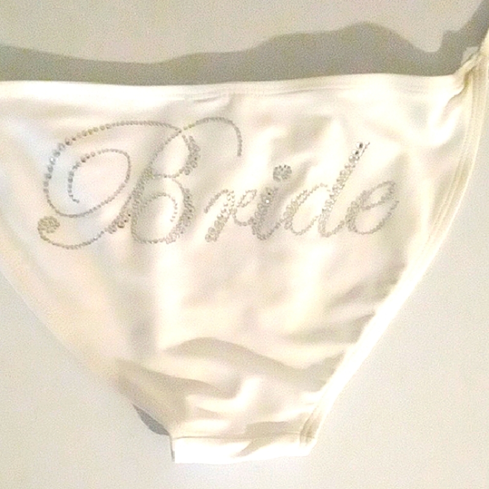 Bride White Bikini Bottom with Rhinestone Script